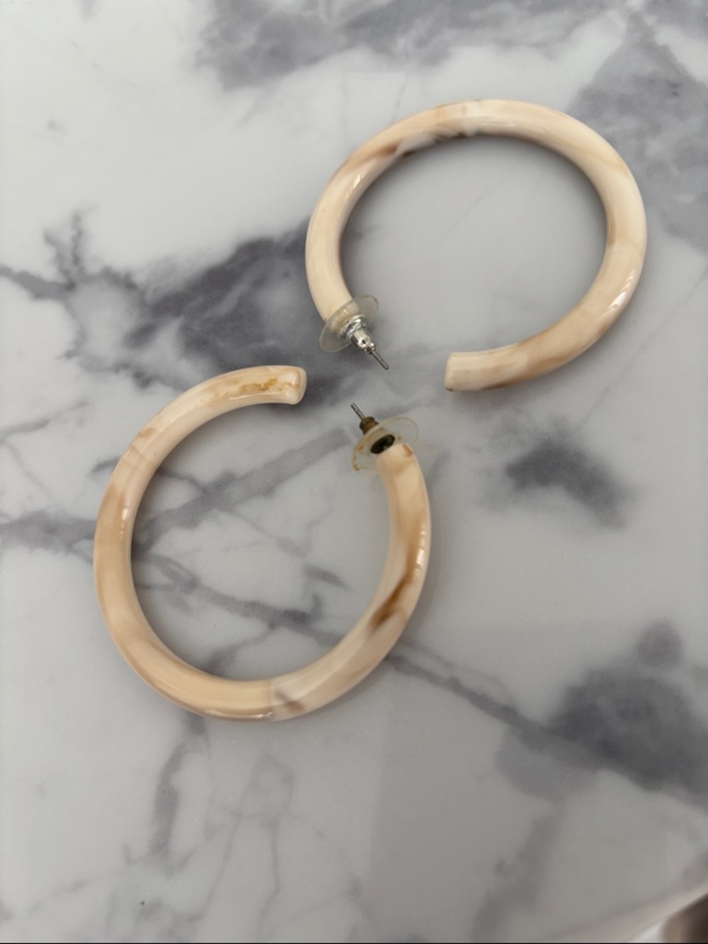 Beige Marbled Hoop Earrings - Women Jewelry Earrings